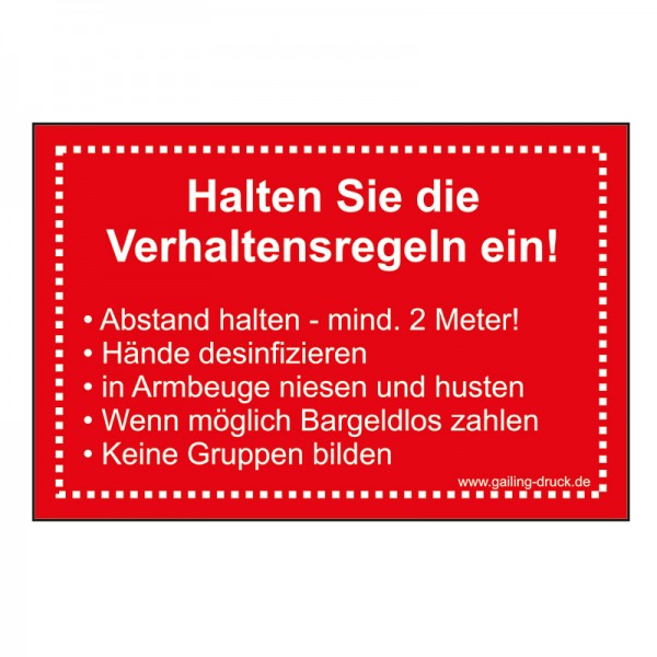 Schild "Verhaltensregeln"